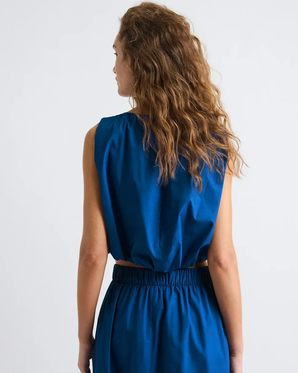 Sleeveless Cropped Bubble Blouse