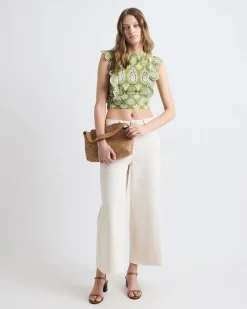 Sleeveless Embroidered Blouse with Ruffles