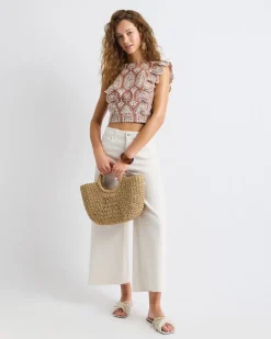 Sleeveless Embroidered Blouse with Ruffles