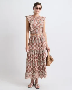 Sleeveless Embroidered Blouse with Ruffles