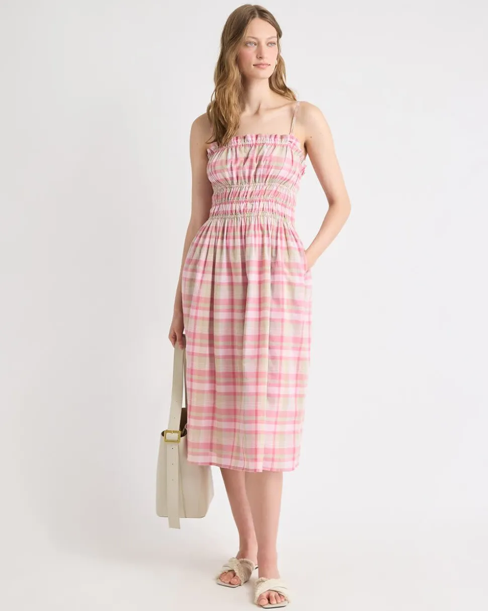 Sleeveless Fit-and-Flare Midi Dress with Smocked Top