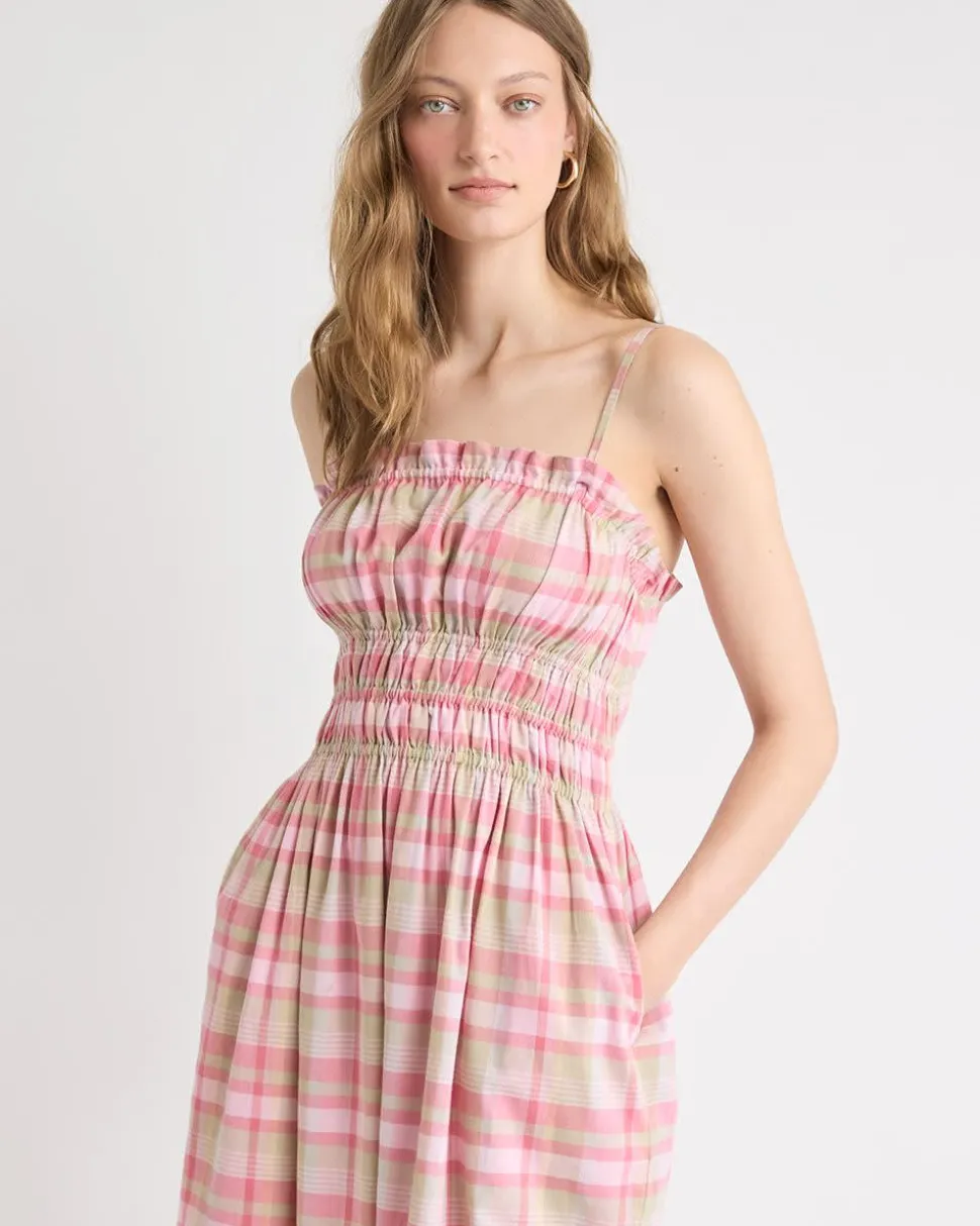 Sleeveless Fit-and-Flare Midi Dress with Smocked Top
