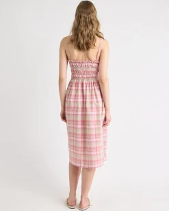 Sleeveless Fit-and-Flare Midi Dress with Smocked Top