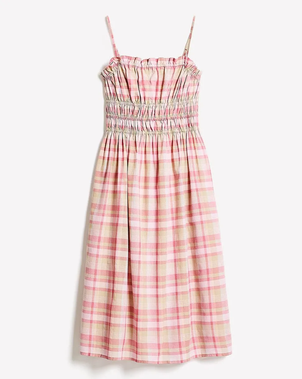 Sleeveless Fit-and-Flare Midi Dress with Smocked Top