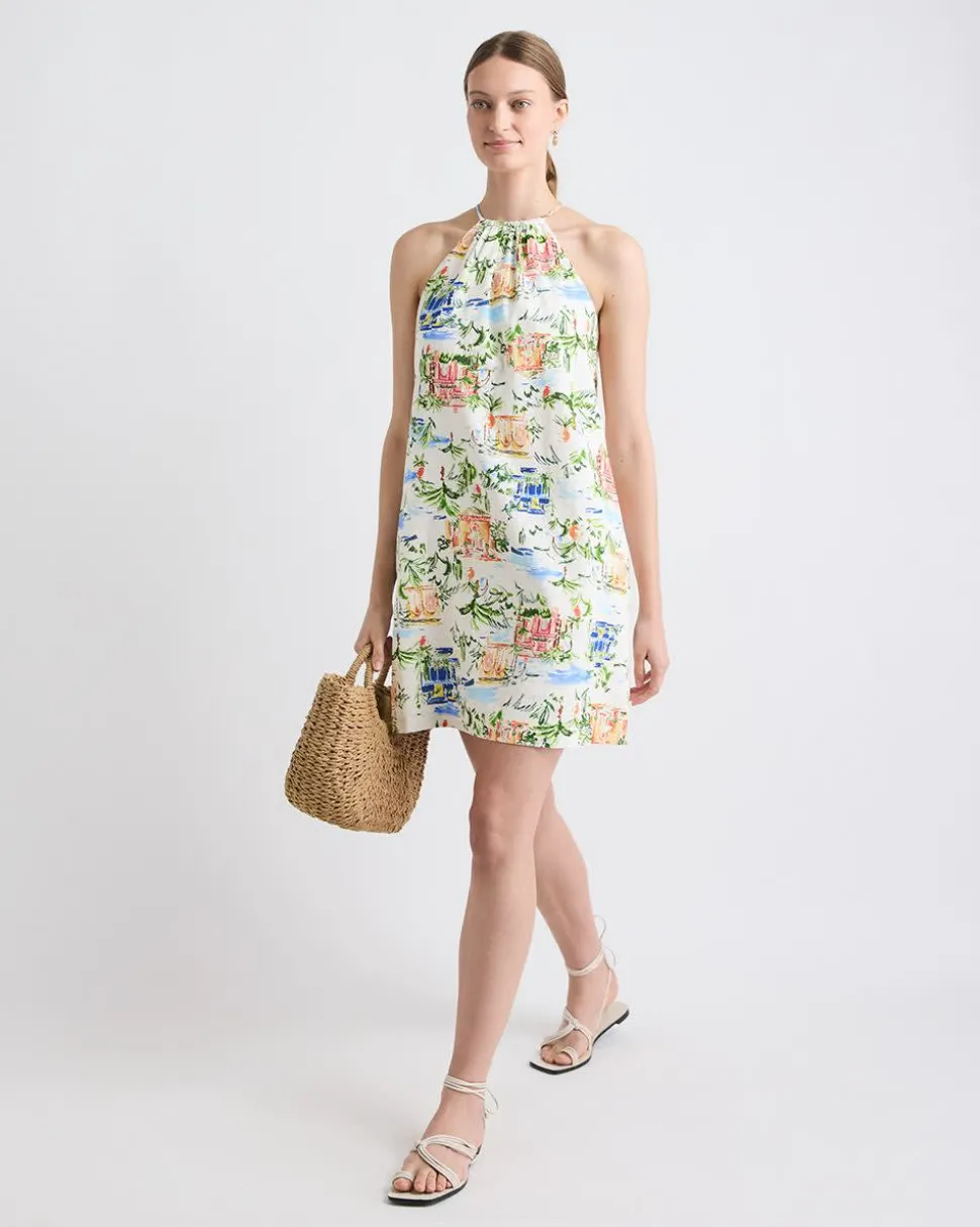 Sleeveless Halter-Neck Linen-Blend Mini Dress