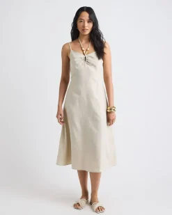 Sleeveless Halter-Neck Linen-Blend Midi Dress