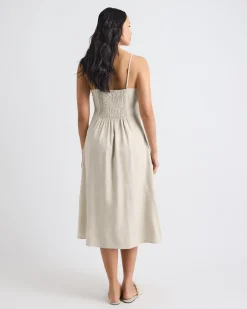 Sleeveless Halter-Neck Linen-Blend Midi Dress