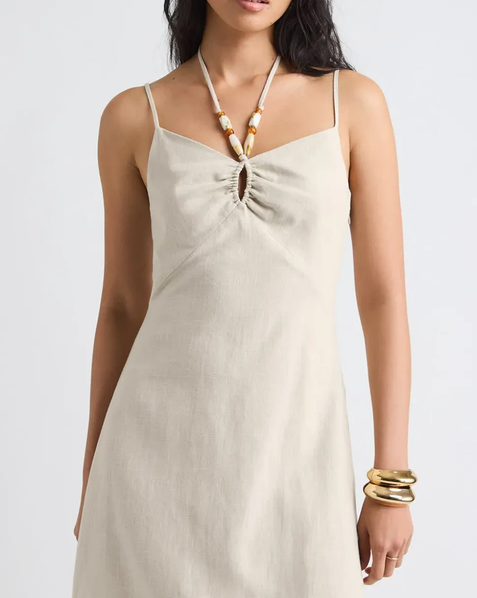 Sleeveless Halter-Neck Linen-Blend Midi Dress