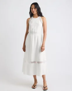 Sleeveless Halter-Neck Linen-Blend Midi Dress
