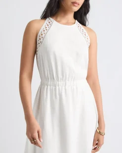 Sleeveless Halter-Neck Linen-Blend Midi Dress