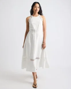 Sleeveless Halter-Neck Linen-Blend Midi Dress