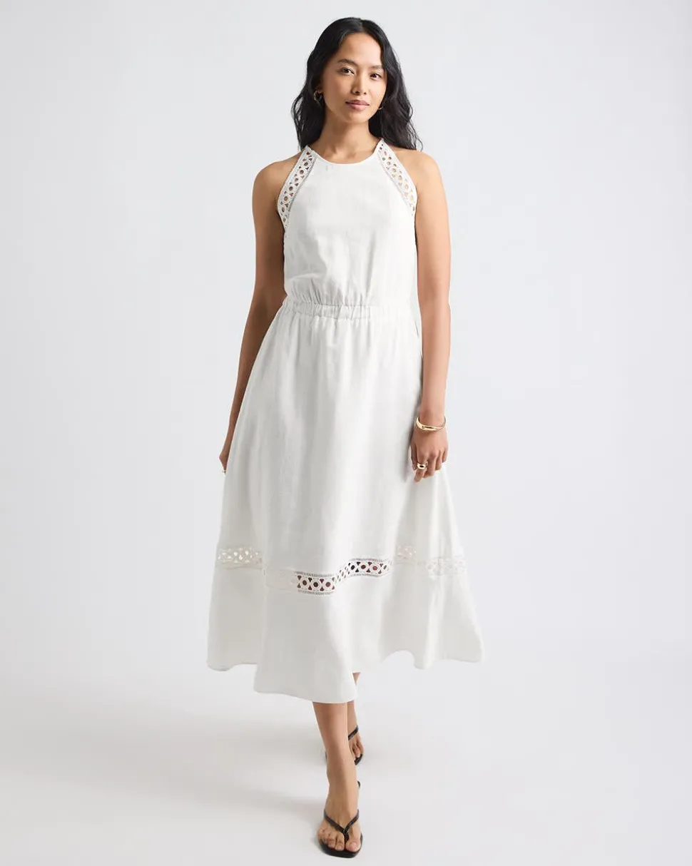 Sleeveless Halter-Neck Linen-Blend Midi Dress