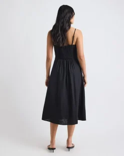 Sleeveless Halter-Neck Linen-Blend Midi Dress