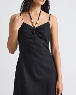 Sleeveless Halter-Neck Linen-Blend Midi Dress