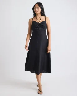 Sleeveless Halter-Neck Linen-Blend Midi Dress