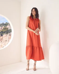 Sleeveless Halter-Neck Midi Dress