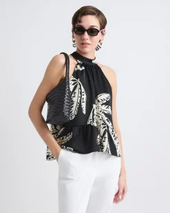Sleeveless Halter-Neck Satin Blouse