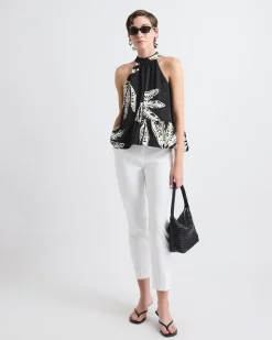 Sleeveless Halter-Neck Satin Blouse