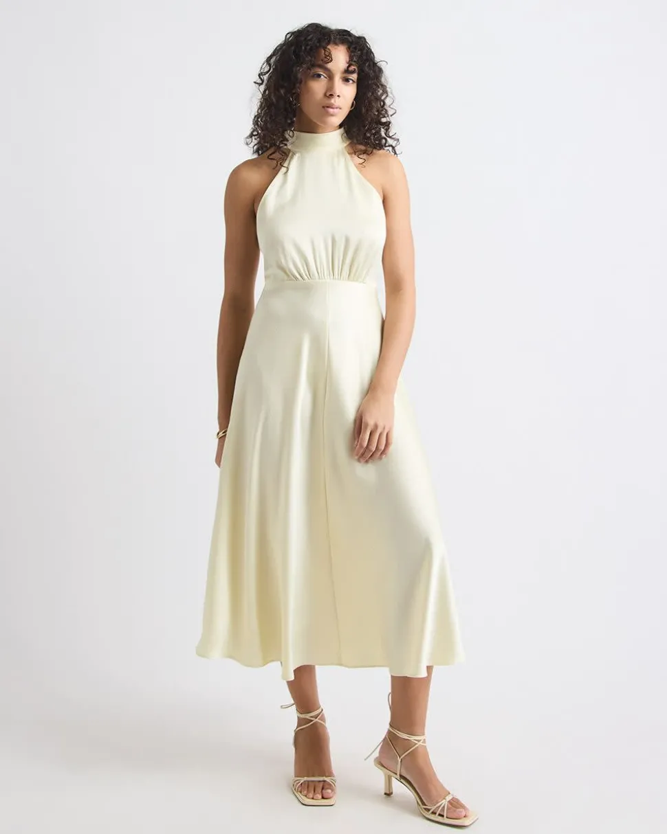 Sleeveless Halter-Neck Satin Dress