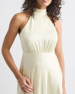 Sleeveless Halter-Neck Satin Dress