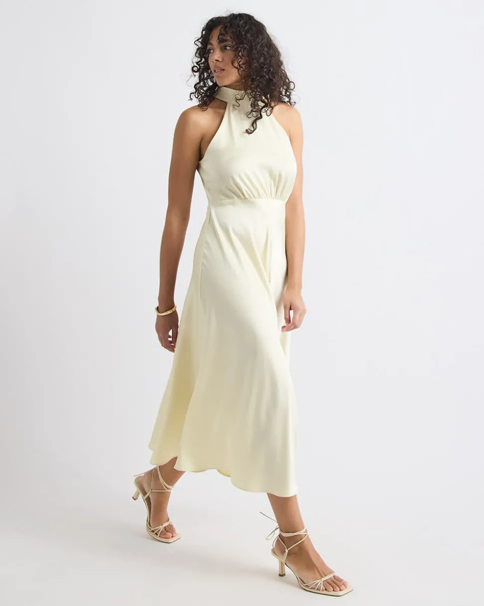 Sleeveless Halter-Neck Satin Dress