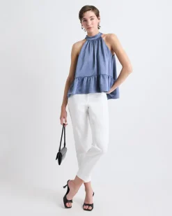 Sleeveless Halter-Neck Satin Blouse
