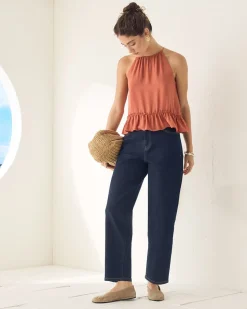 Sleeveless Halter-Neck Top with Ruffled Hem