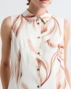 Sleeveless Linen-Blend Mini Dress with Shirt Collar