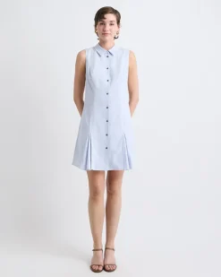 Sleeveless Linen-Blend Mini Dress with Shirt Collar
