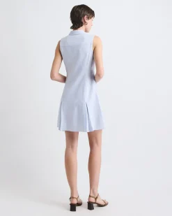 Sleeveless Linen-Blend Mini Dress with Shirt Collar