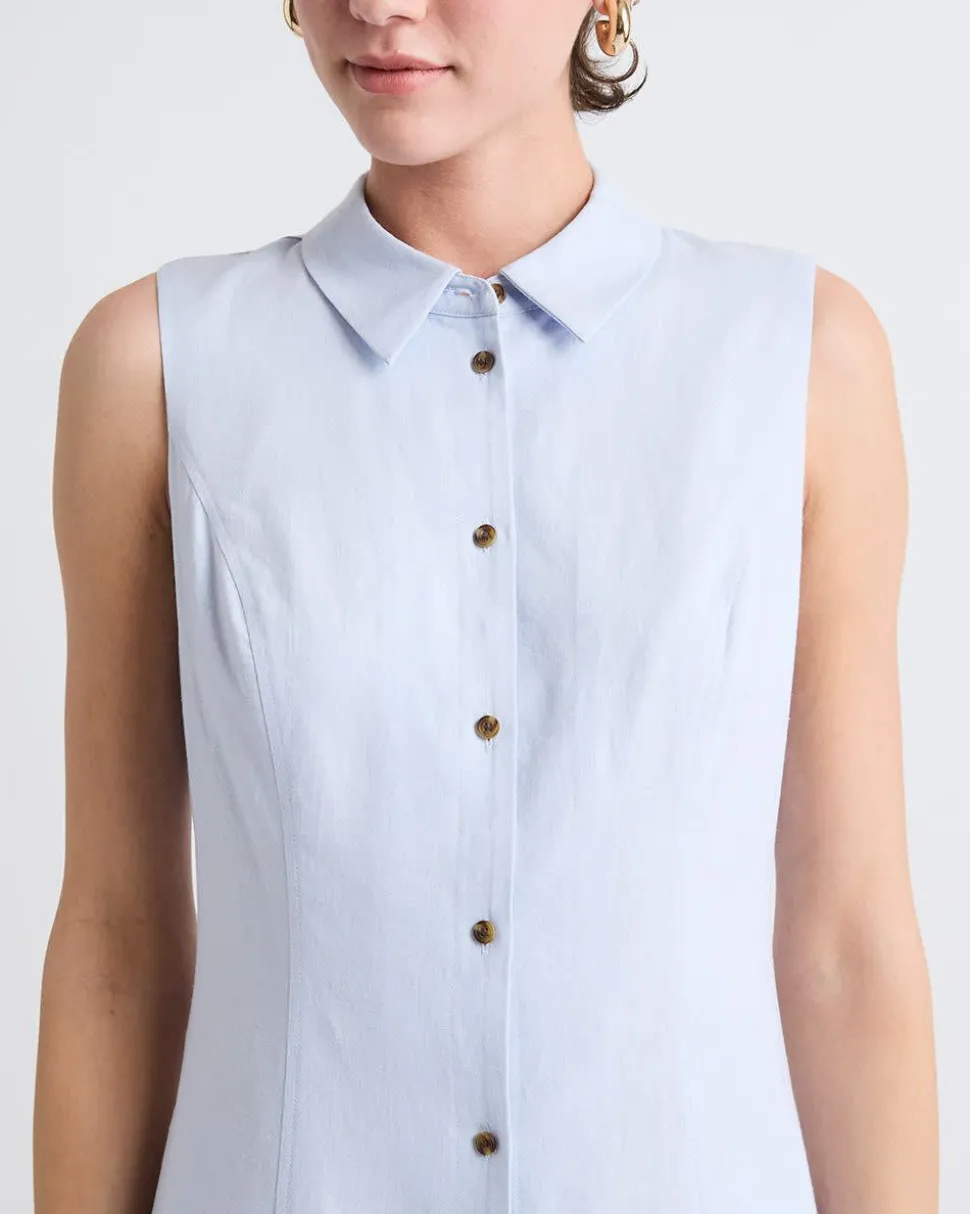 Sleeveless Linen-Blend Mini Dress with Shirt Collar