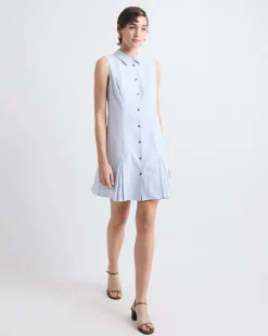 Sleeveless Linen-Blend Mini Dress with Shirt Collar