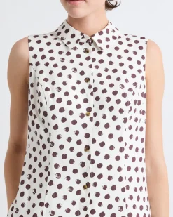 Sleeveless Linen-Blend Mini Dress with Shirt Collar