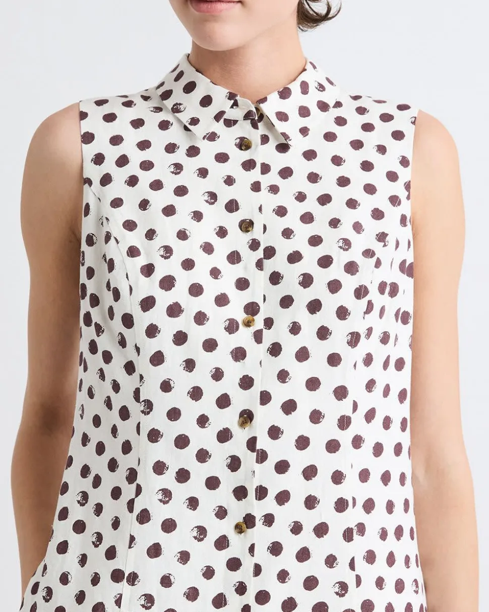 Sleeveless Linen-Blend Mini Dress with Shirt Collar