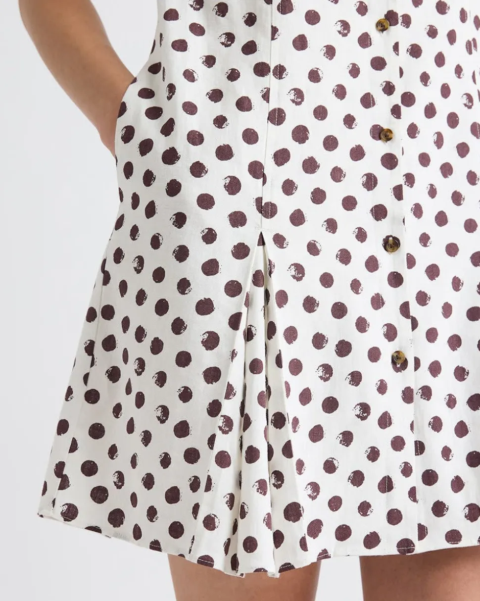 Sleeveless Linen-Blend Mini Dress with Shirt Collar
