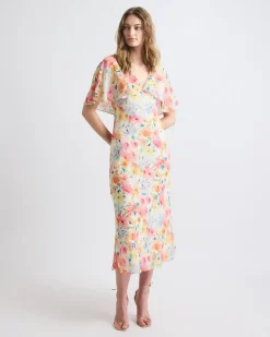 Sleeveless Midi Cocktail Dress with Cape