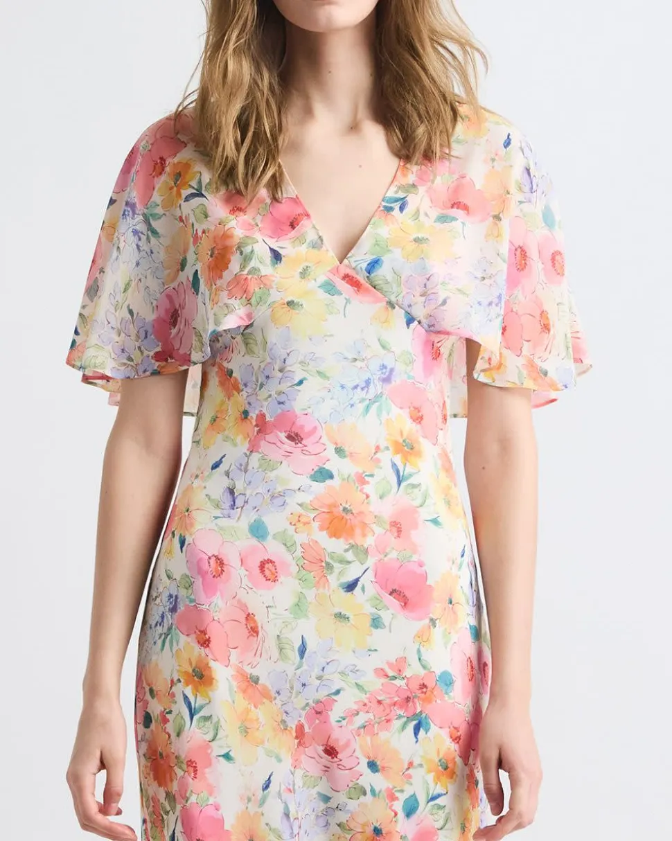 Sleeveless Midi Cocktail Dress with Cape