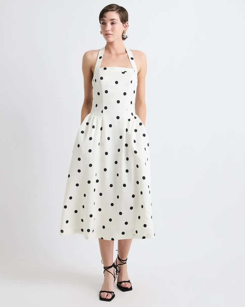 Sleeveless Midi Cocktail Dress with Halter Neckline