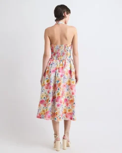 Sleeveless Midi Cocktail Dress with Halter Neckline