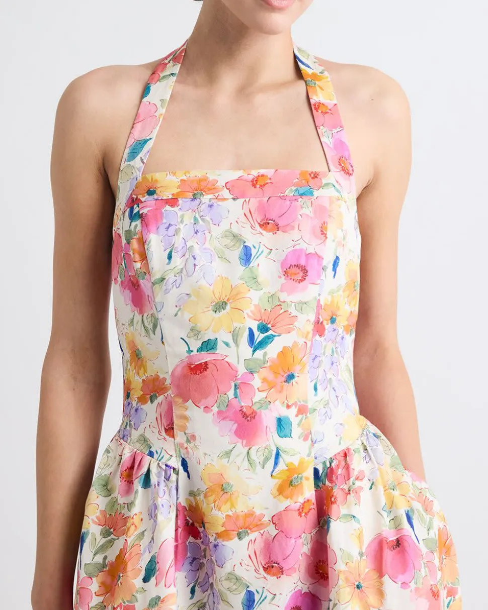 Sleeveless Midi Cocktail Dress with Halter Neckline