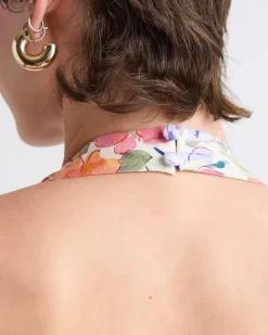 Sleeveless Midi Cocktail Dress with Halter Neckline