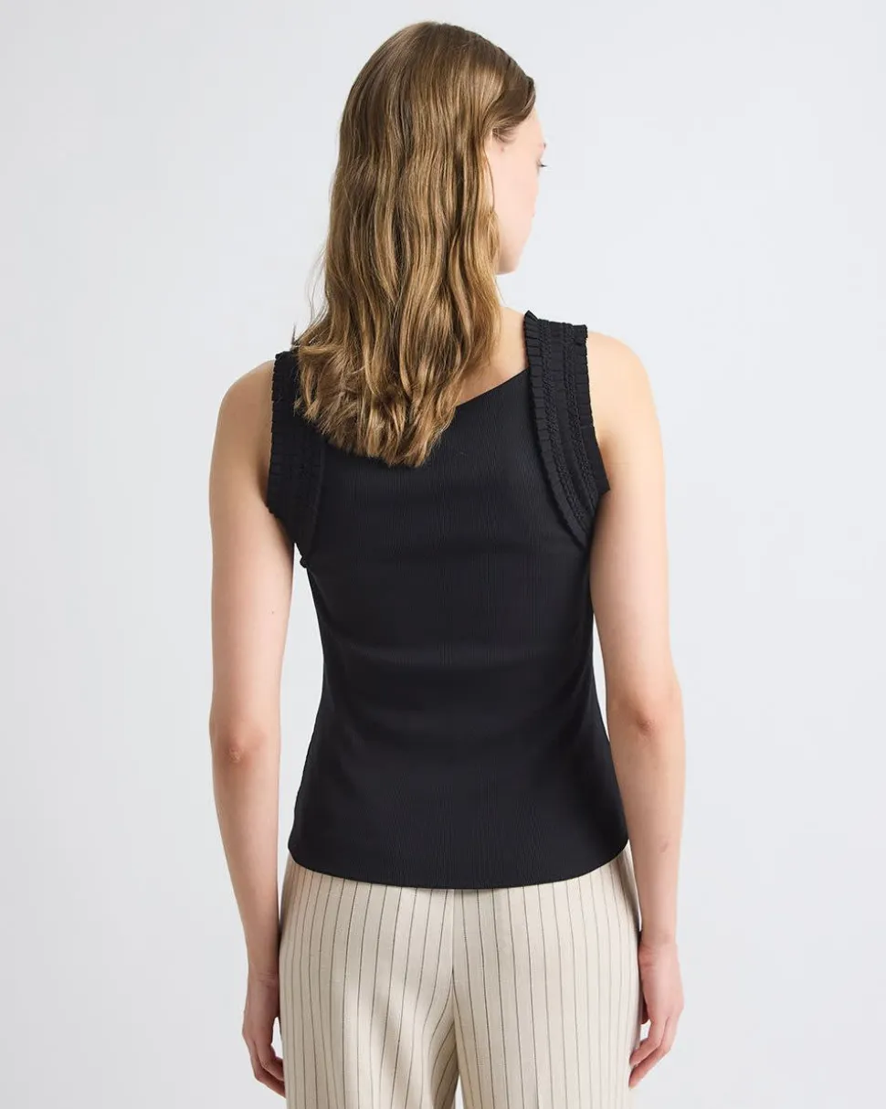Sleeveless Mix-Media Crew-Neck Top