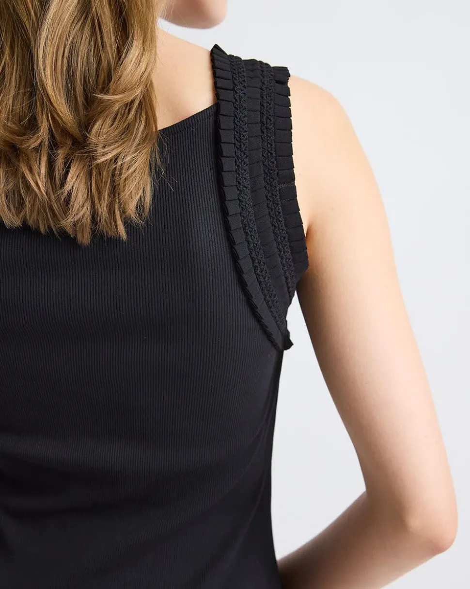 Sleeveless Mix-Media Crew-Neck Top