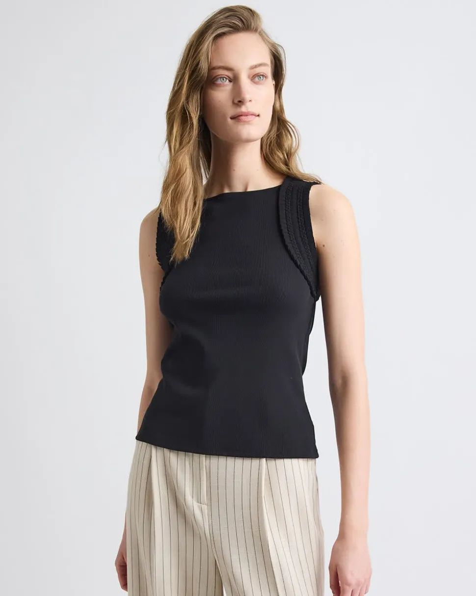 Sleeveless Mix-Media Crew-Neck Top