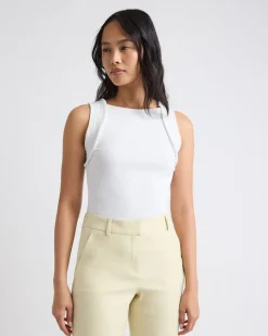 Sleeveless Mix-Media Crew-Neck Top