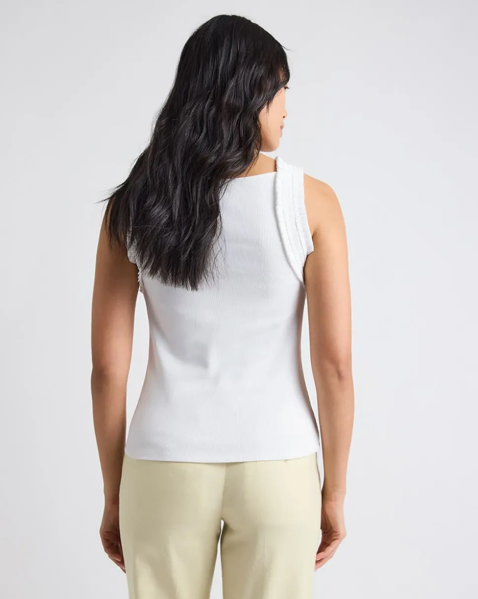 Sleeveless Mix-Media Crew-Neck Top