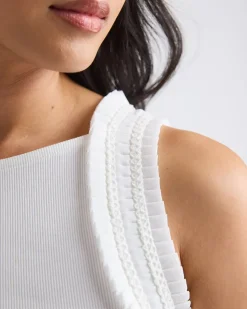 Sleeveless Mix-Media Crew-Neck Top