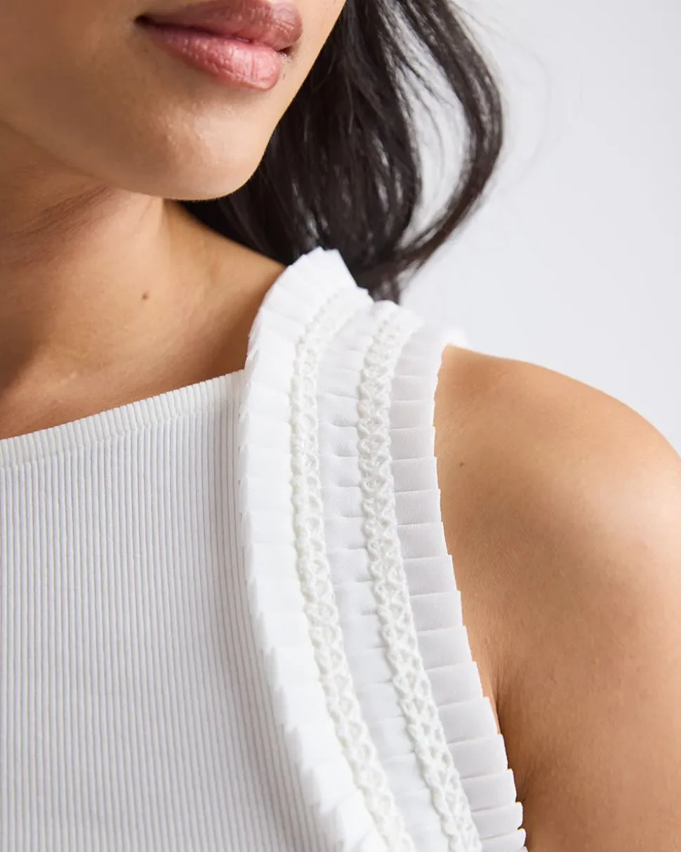 Sleeveless Mix-Media Crew-Neck Top