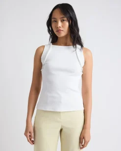 Sleeveless Mix-Media Crew-Neck Top