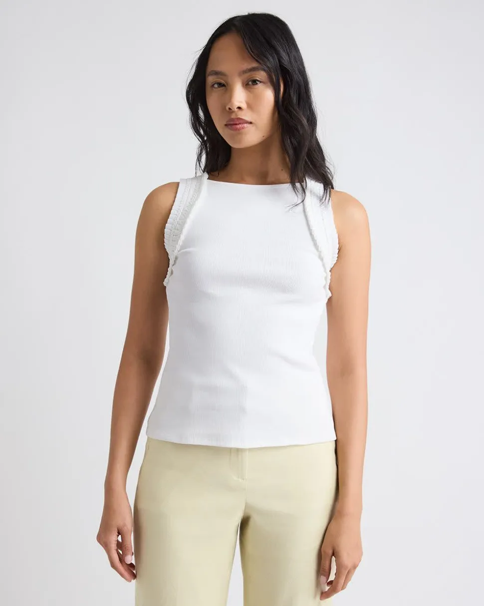 Sleeveless Mix-Media Crew-Neck Top